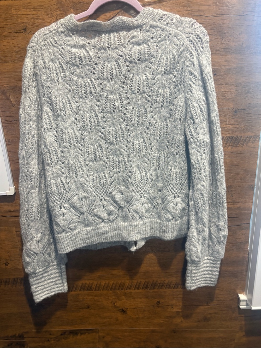 Sundance Scallop V-Neck Light Gray Cable Cardigan - Picture 7 of 9